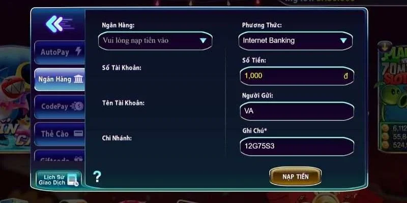 Hướng dẫn các bước nạp tiền vào U888